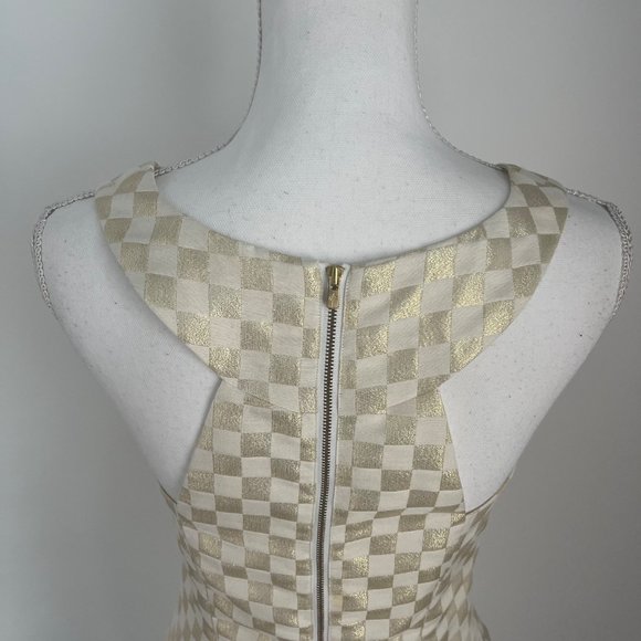 Lilly Pulitzer Jepson Metallic Gold Cream Checkered High Neck Mini Dress - Picture 7 of 10